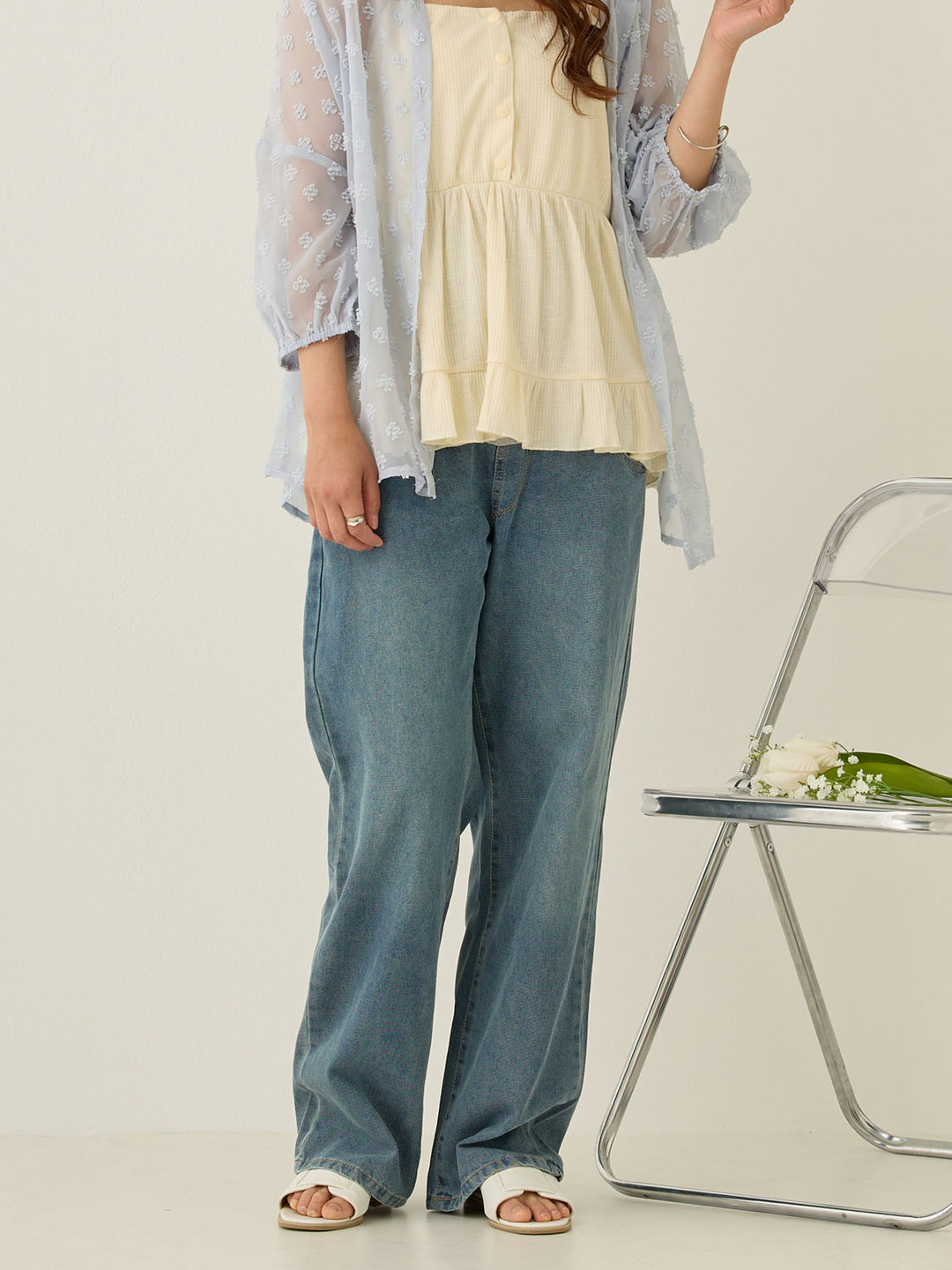 Light denim long pants Blue