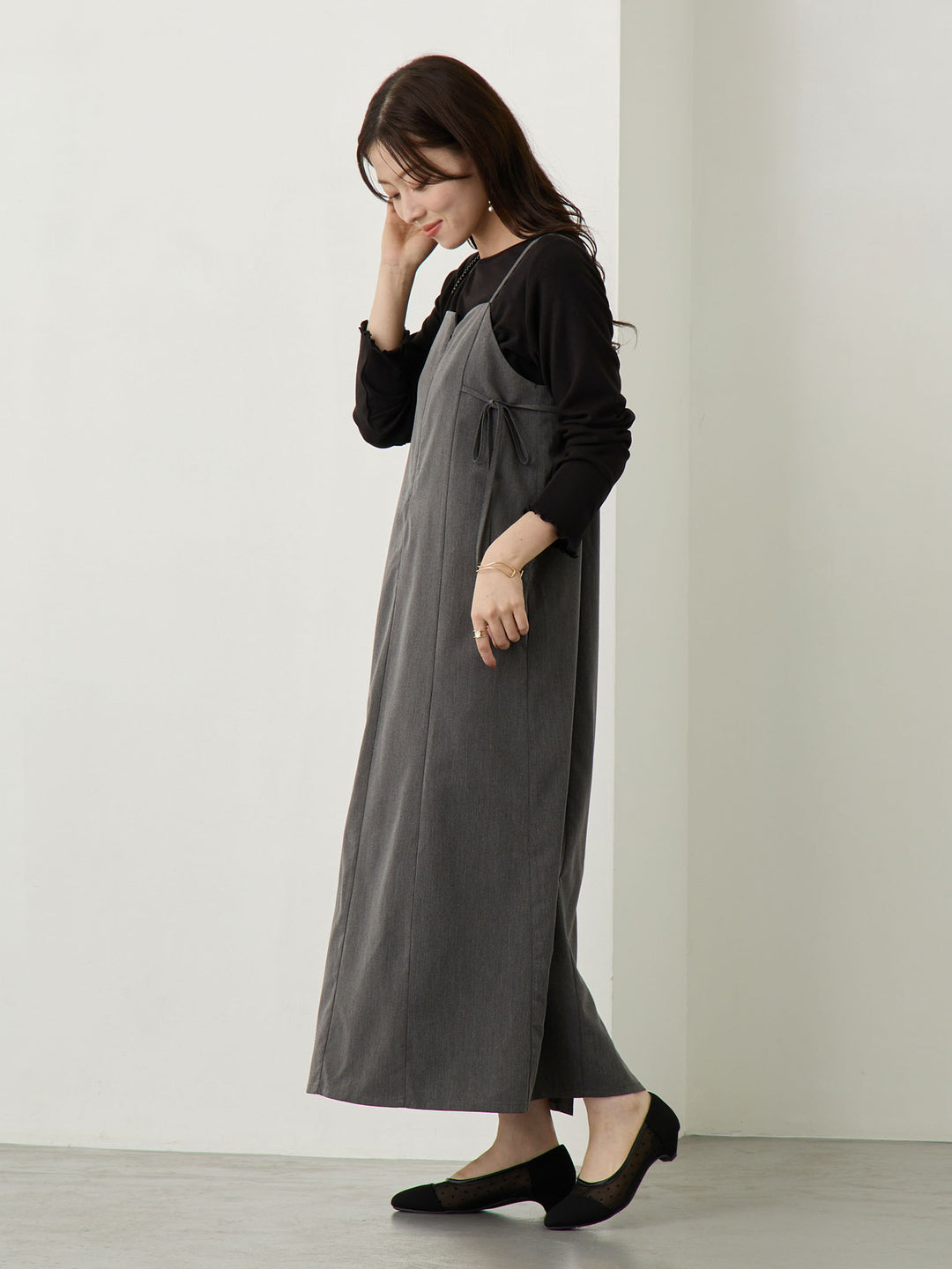 Side Ribbon Cami Dress Black