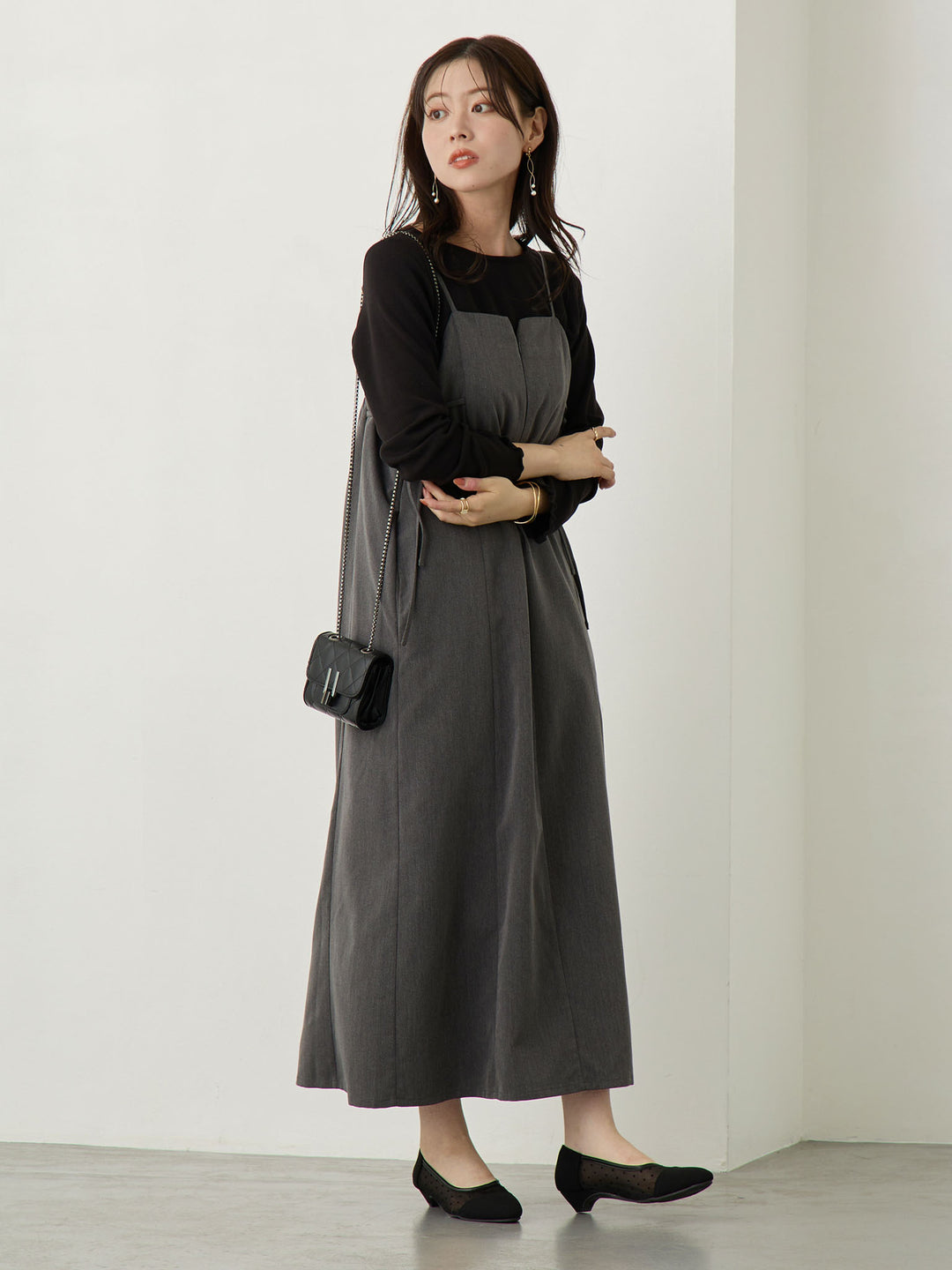 Side Ribbon Cami Dress Black