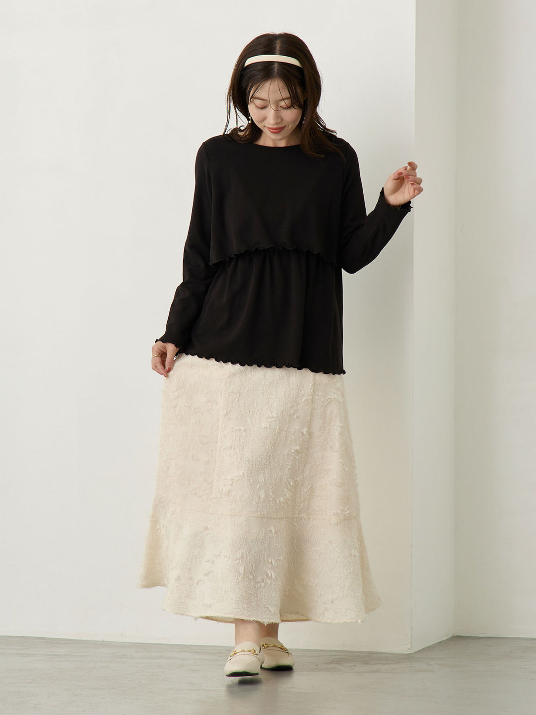 シンプル授乳トップス Black