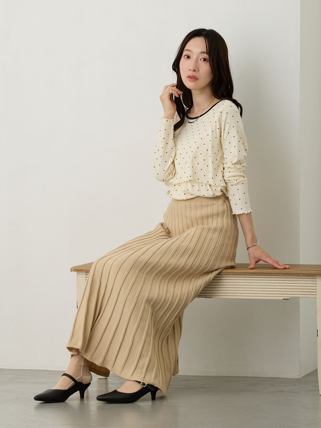 ニットプリーツスカート Beige
