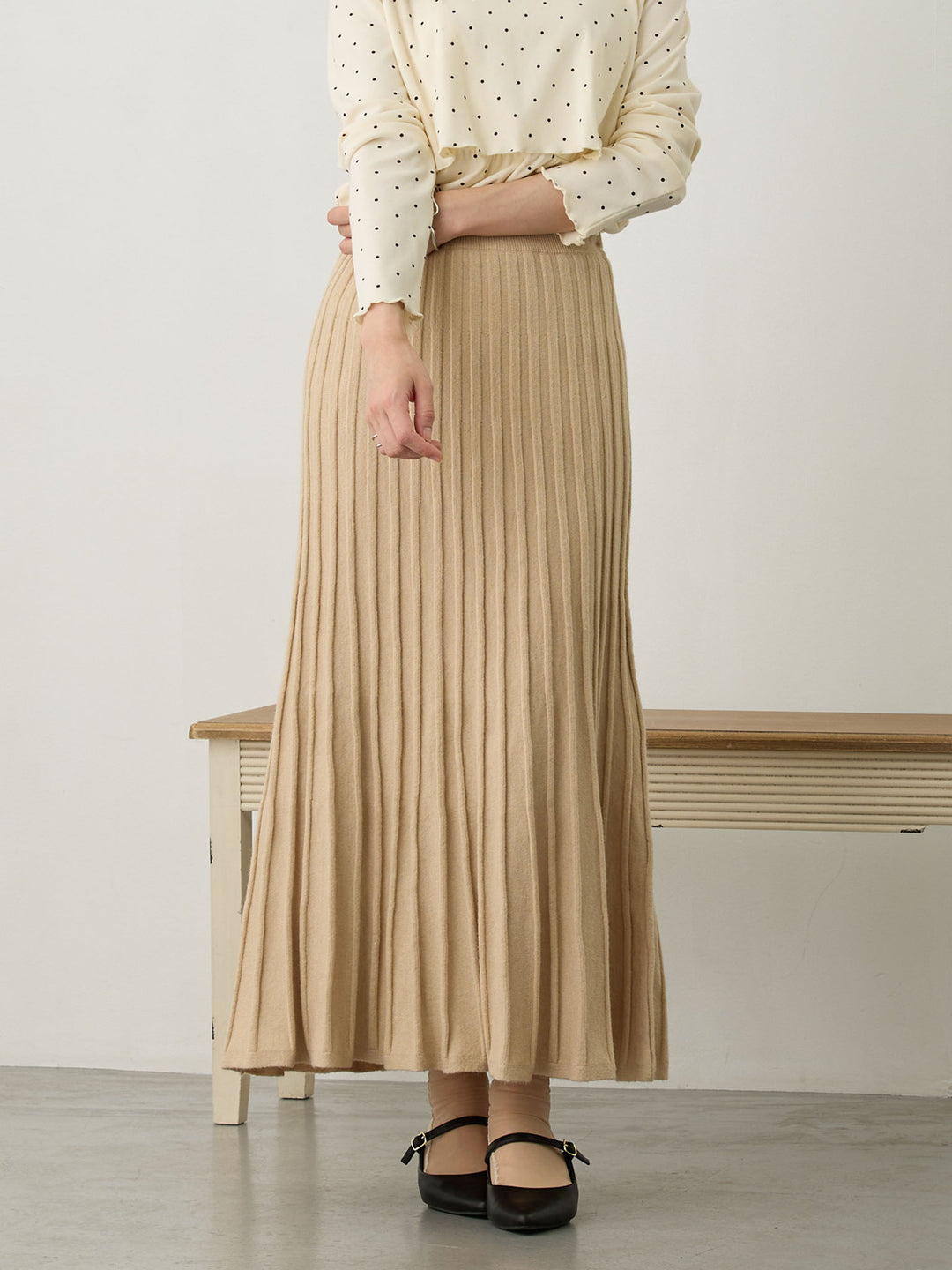ニットプリーツスカート Beige