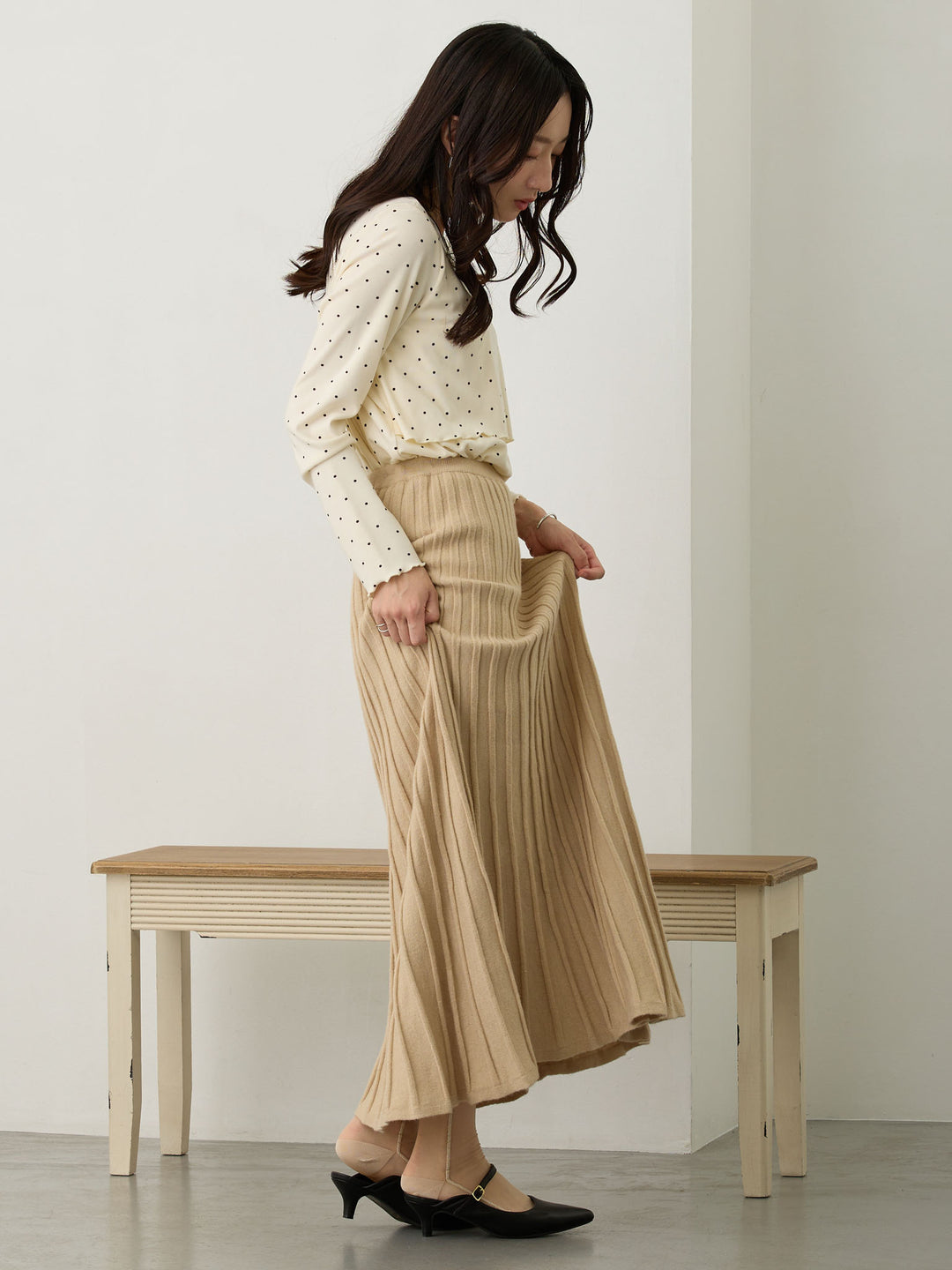 ニットプリーツスカート Beige
