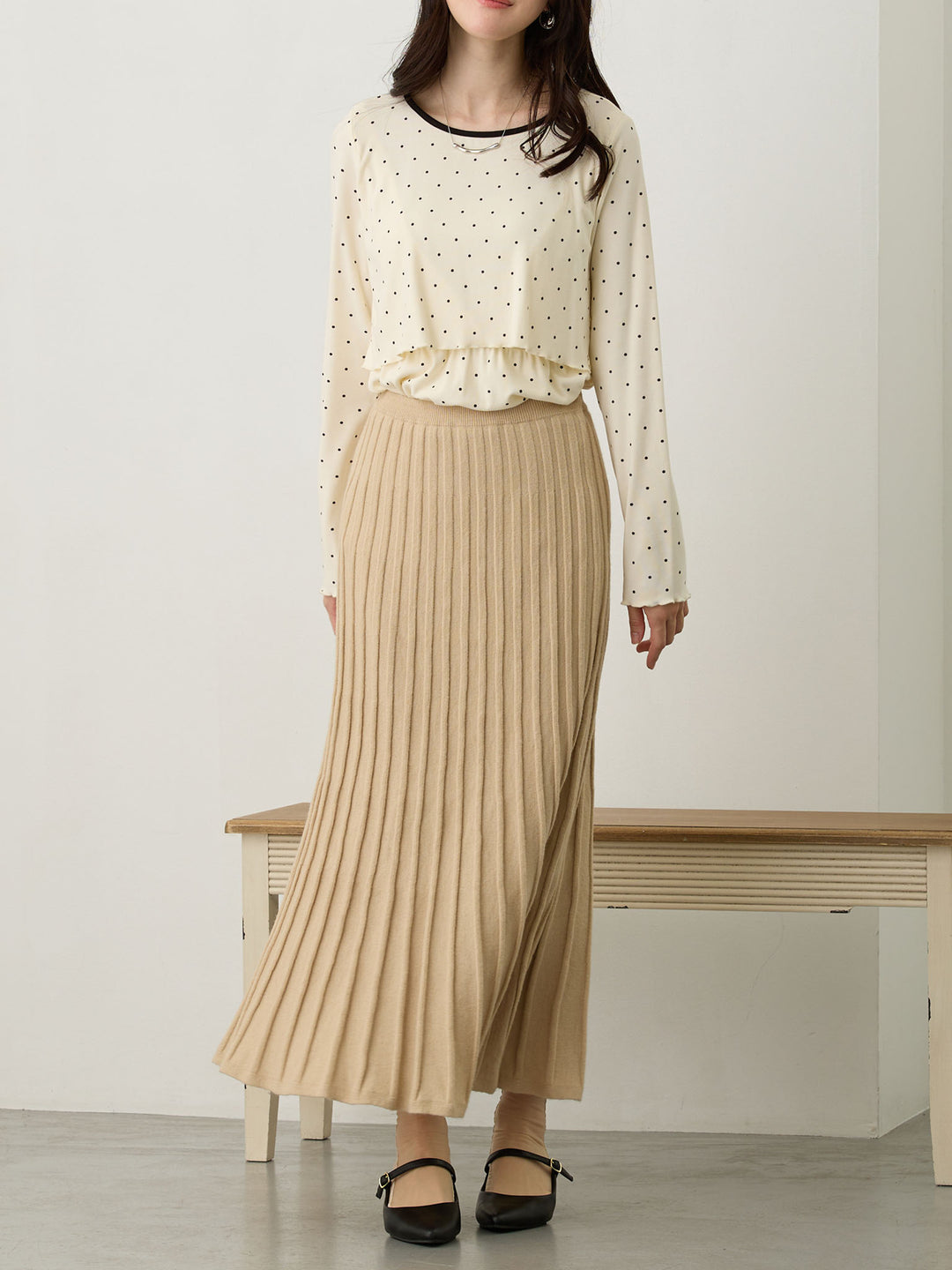 ニットプリーツスカート Beige