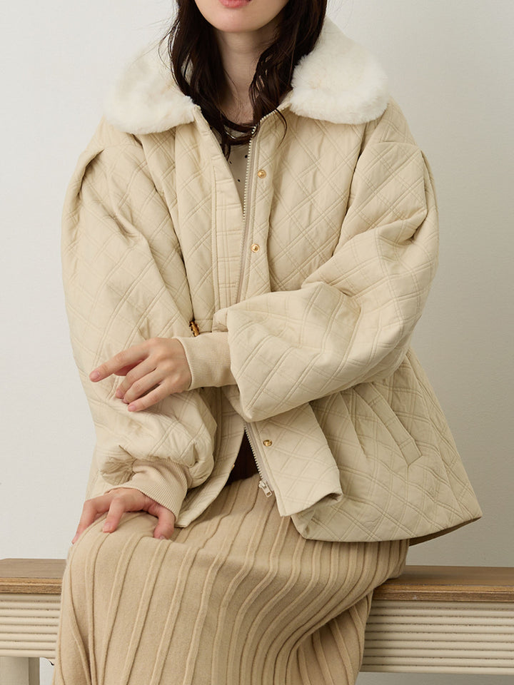 ダッカー付き衿ファーアウター Beige
