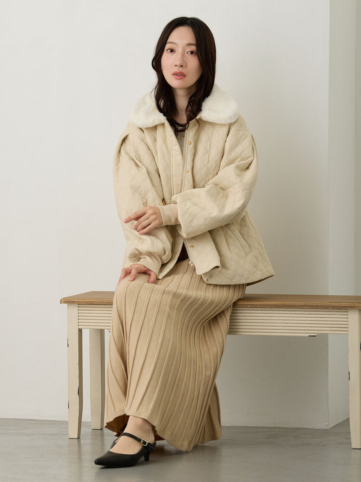 ダッカー付き衿ファーアウター Beige