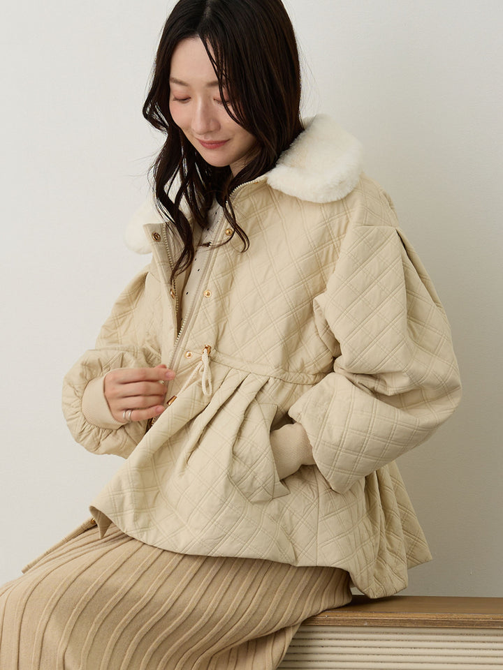 ダッカー付き衿ファーアウター Beige
