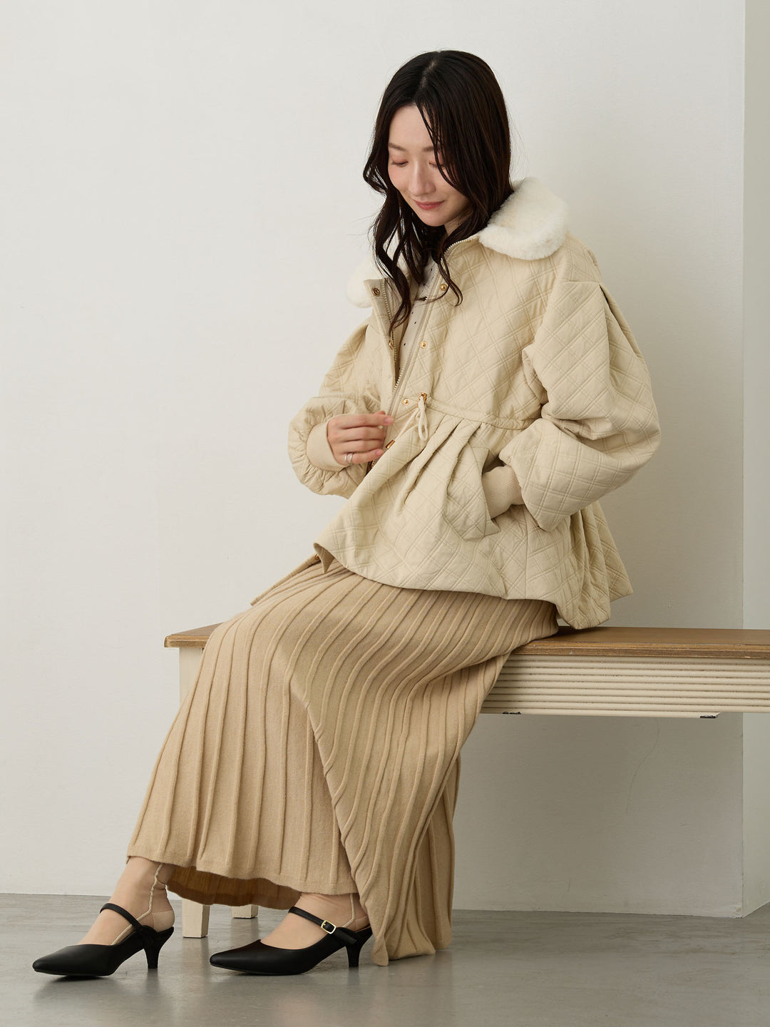 ニットプリーツスカート Beige