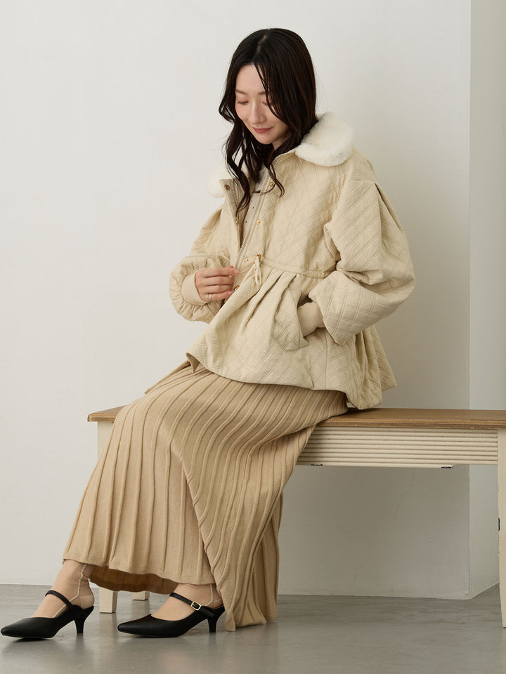 ダッカー付き衿ファーアウター Beige