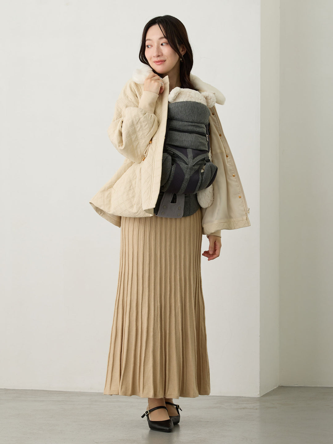 ダッカー付き衿ファーアウター Beige