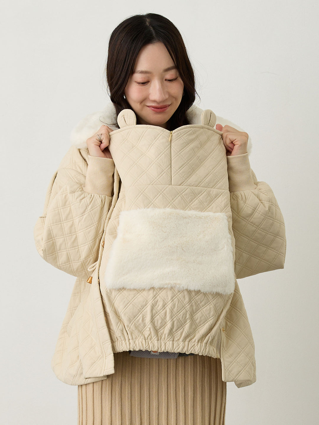 ダッカー付き衿ファーアウター Beige