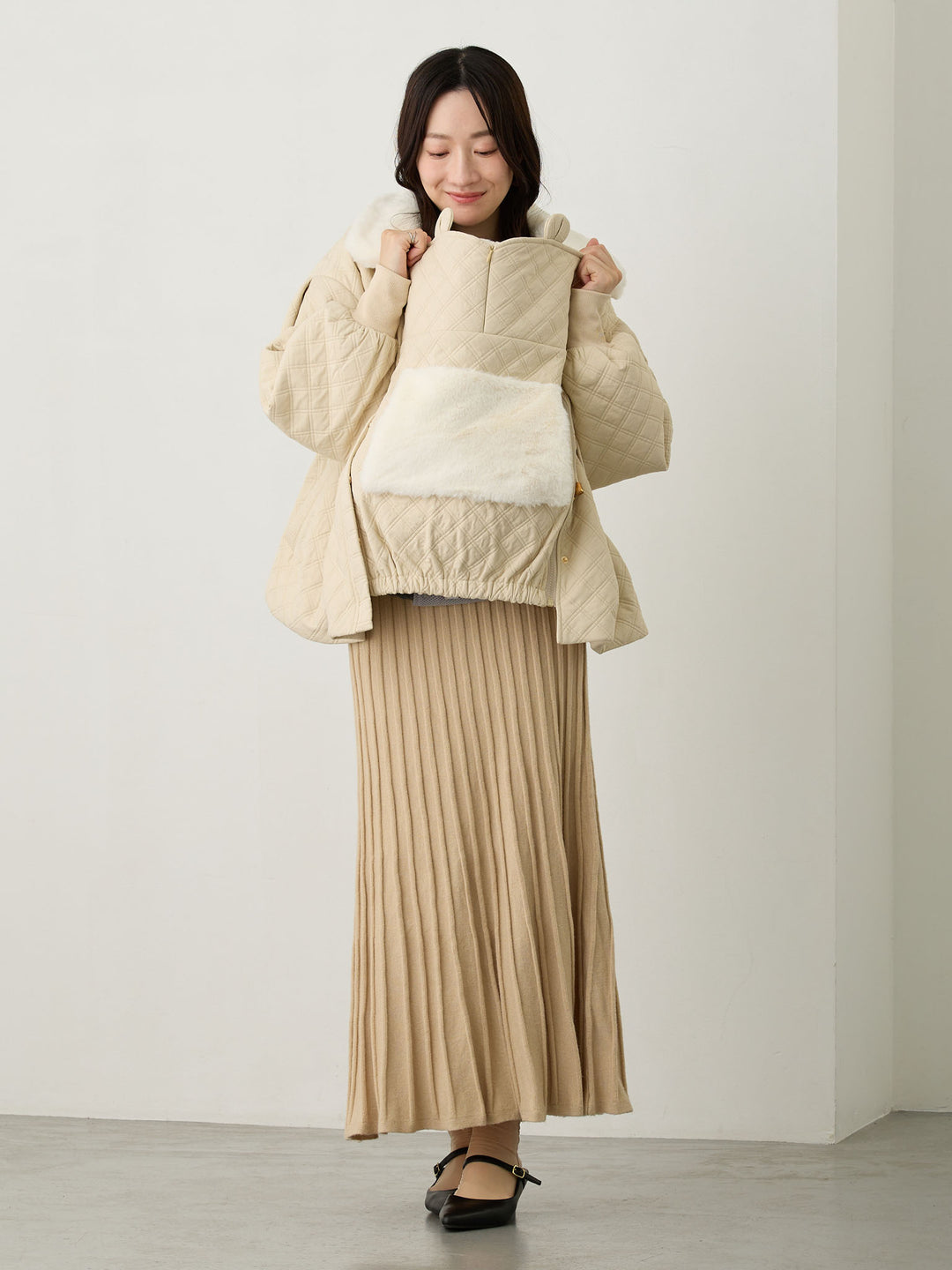 ダッカー付き衿ファーアウター Beige