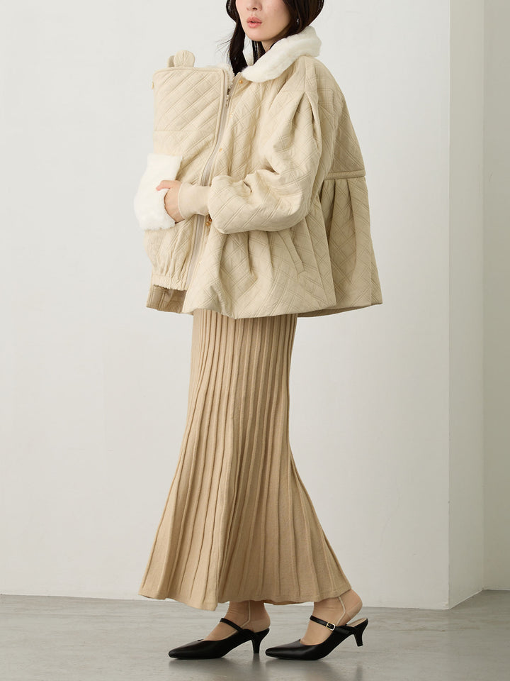 ダッカー付き衿ファーアウター Beige