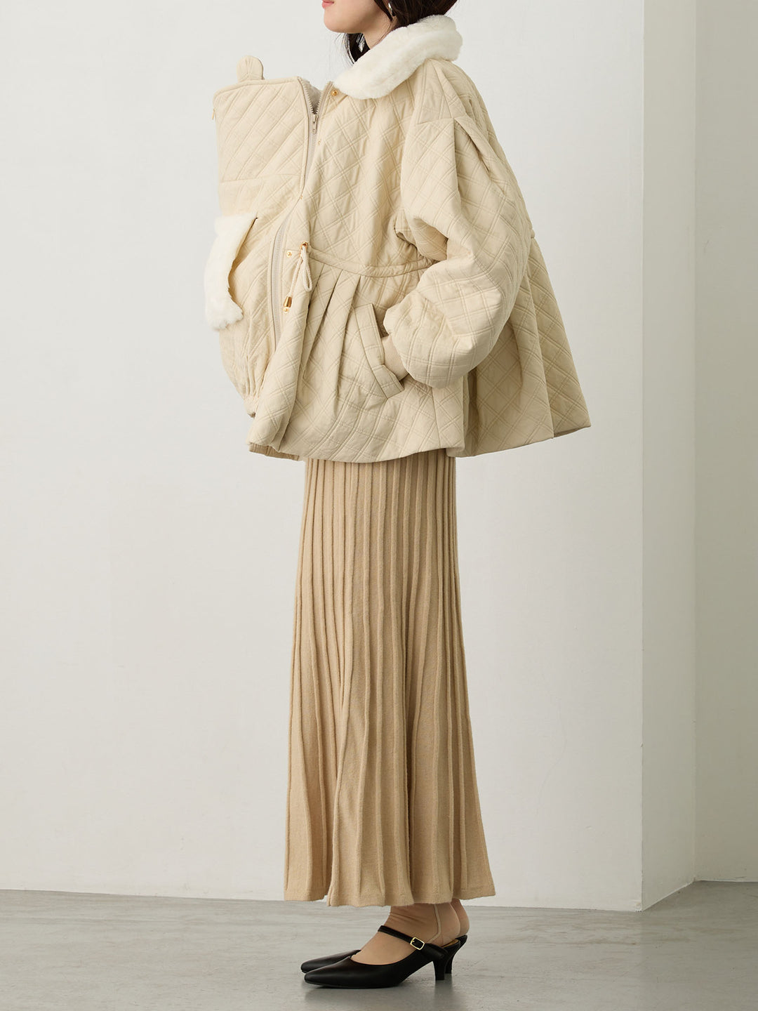 ダッカー付き衿ファーアウター Beige