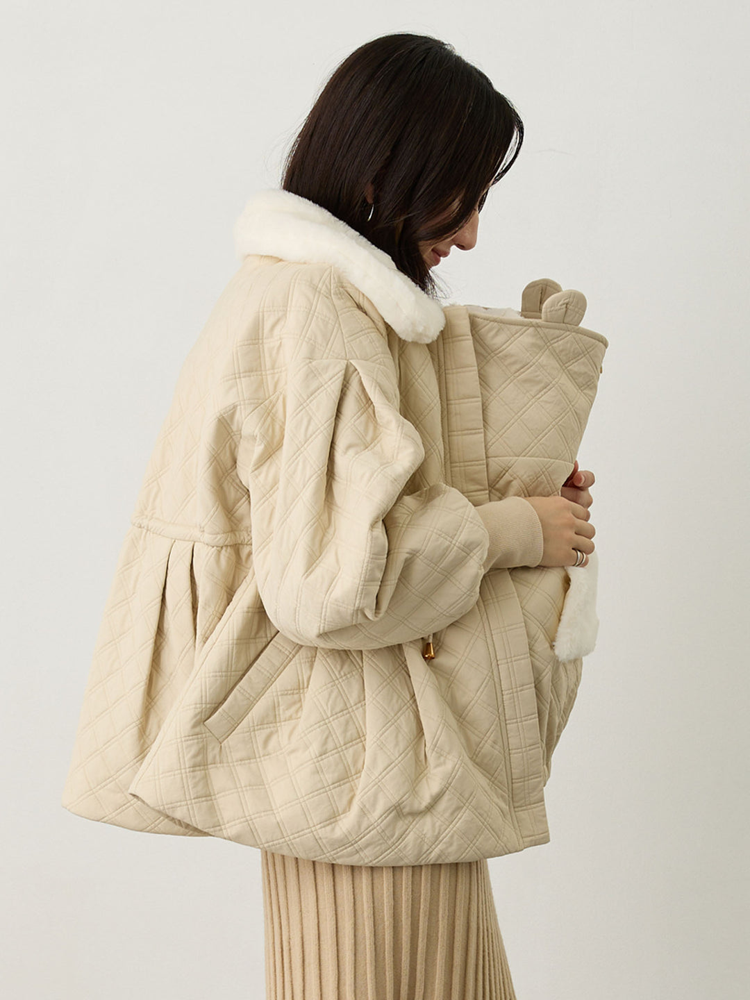 ダッカー付き衿ファーアウター Beige