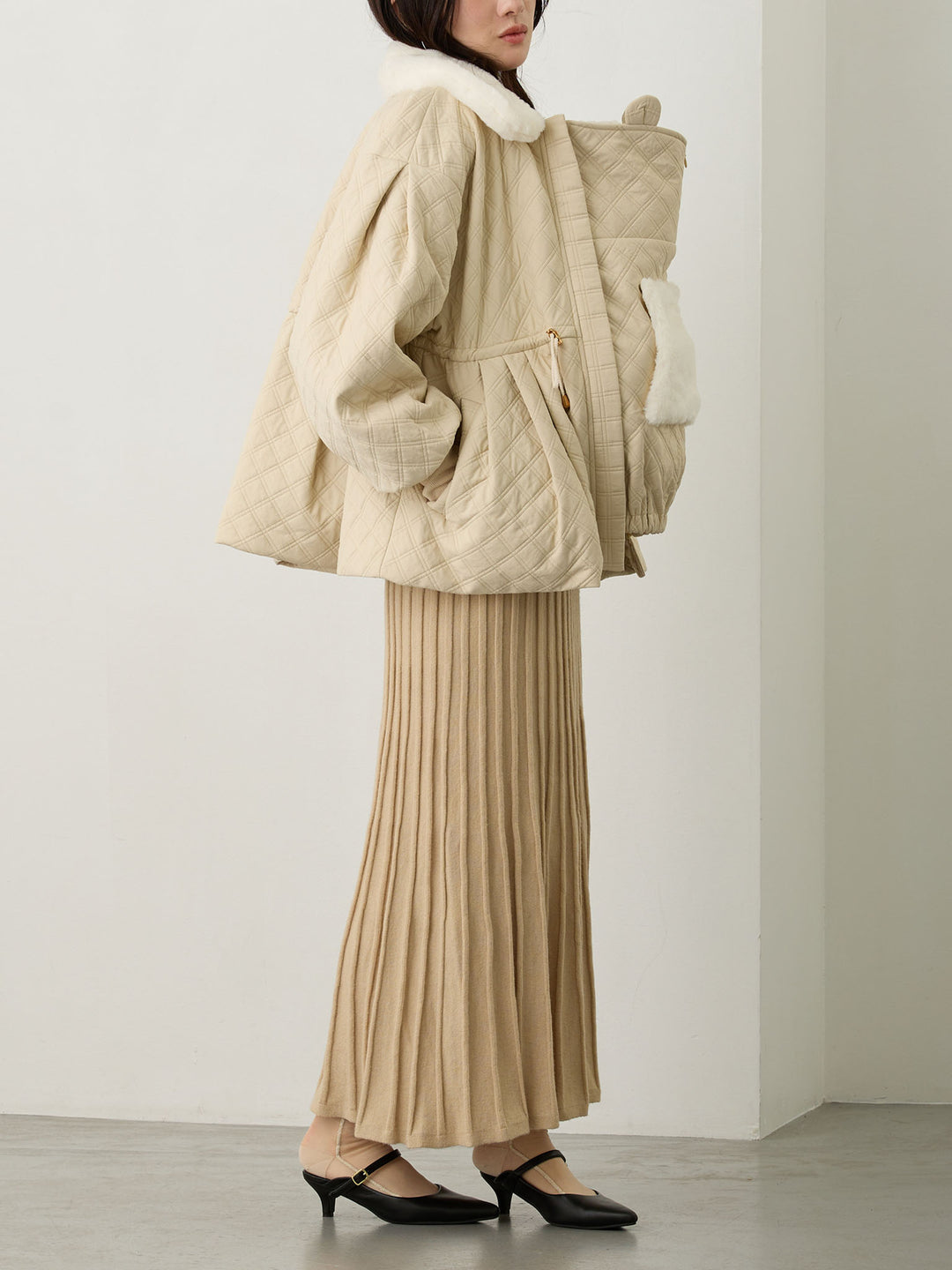 ダッカー付き衿ファーアウター Beige