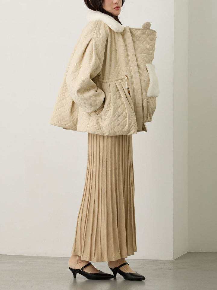 ダッカー付き衿ファーアウター Beige