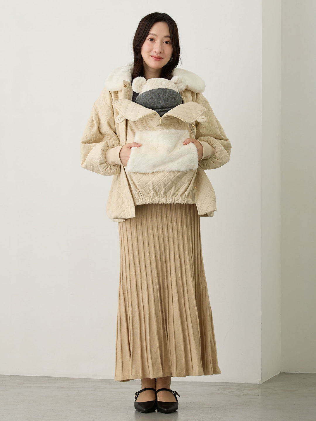 ダッカー付き衿ファーアウター Beige