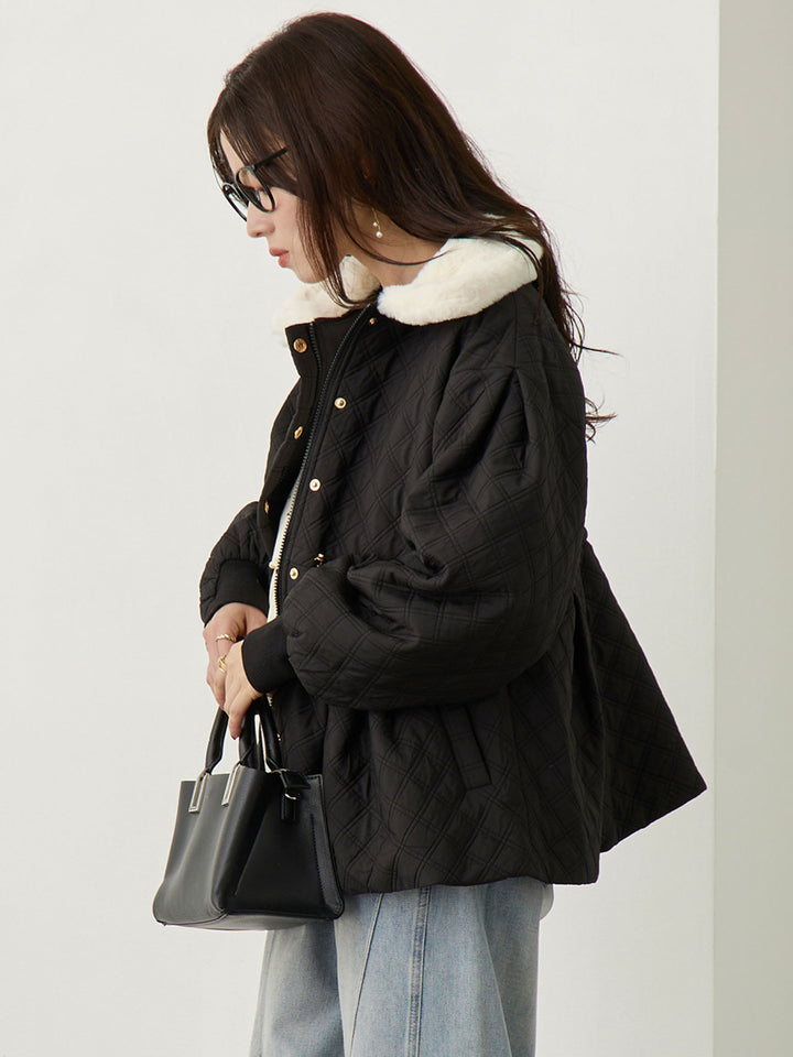 ダッカー付き衿ファーアウター Black