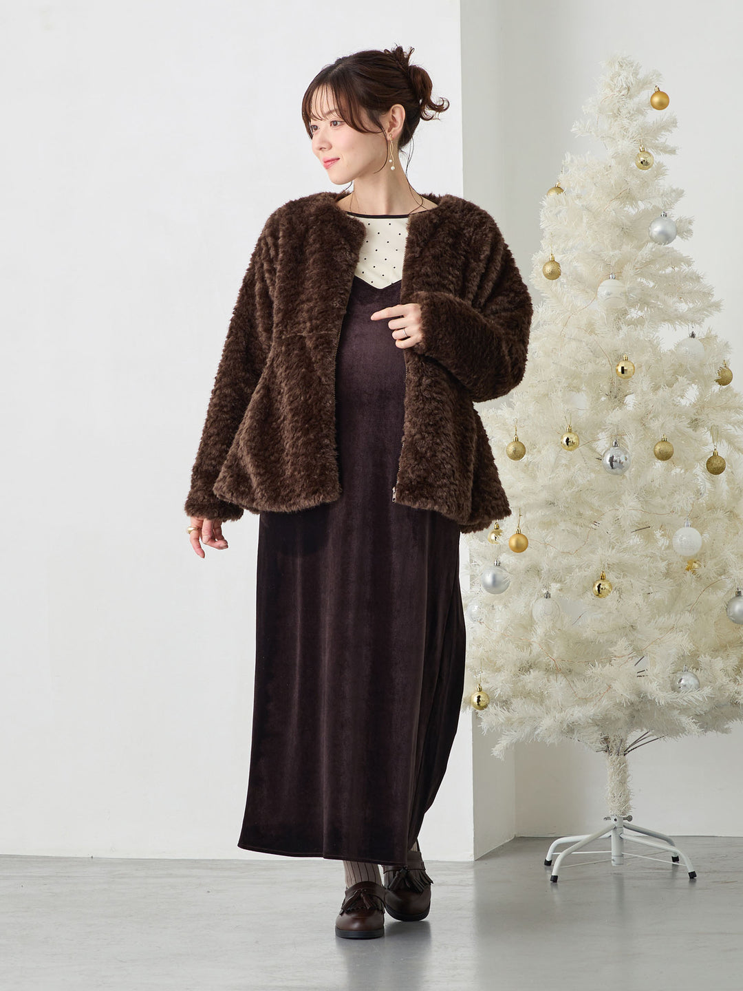 ダッカー付きフラッフィーアウター Brown