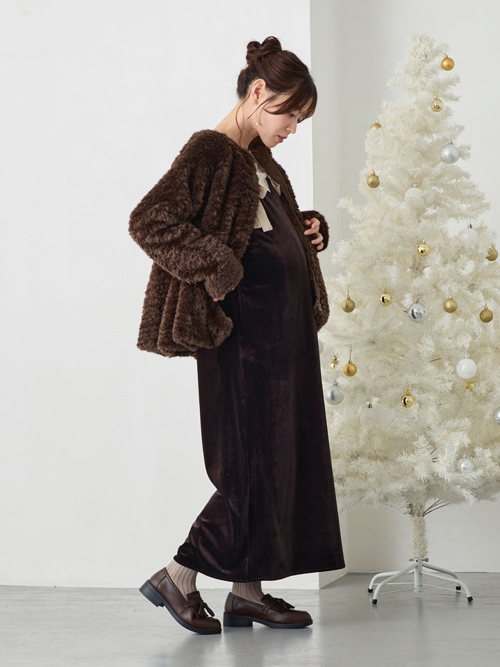 ダッカー付きフラッフィーアウター Brown