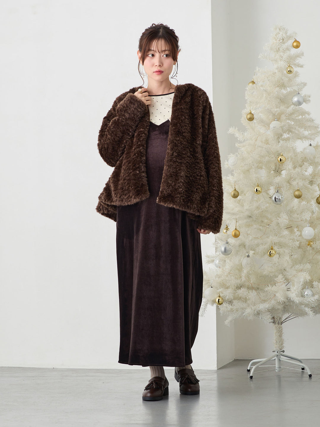 ダッカー付きフラッフィーアウター Brown
