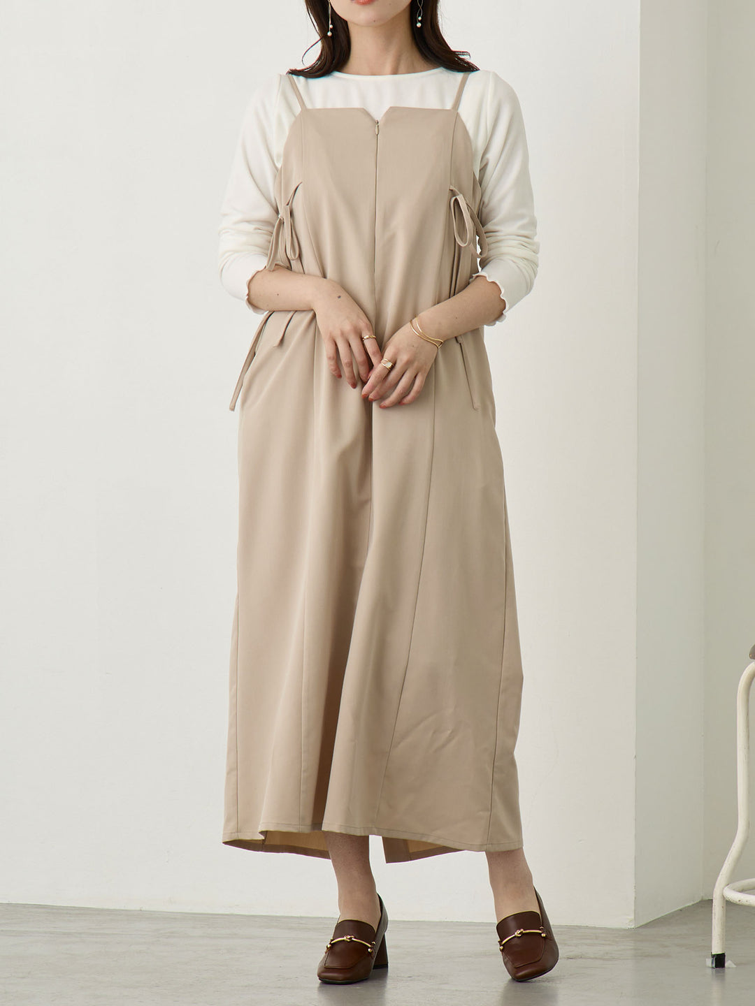 [Maternity/Nursing Wear] Side Ribbon Cami Dress Khaki