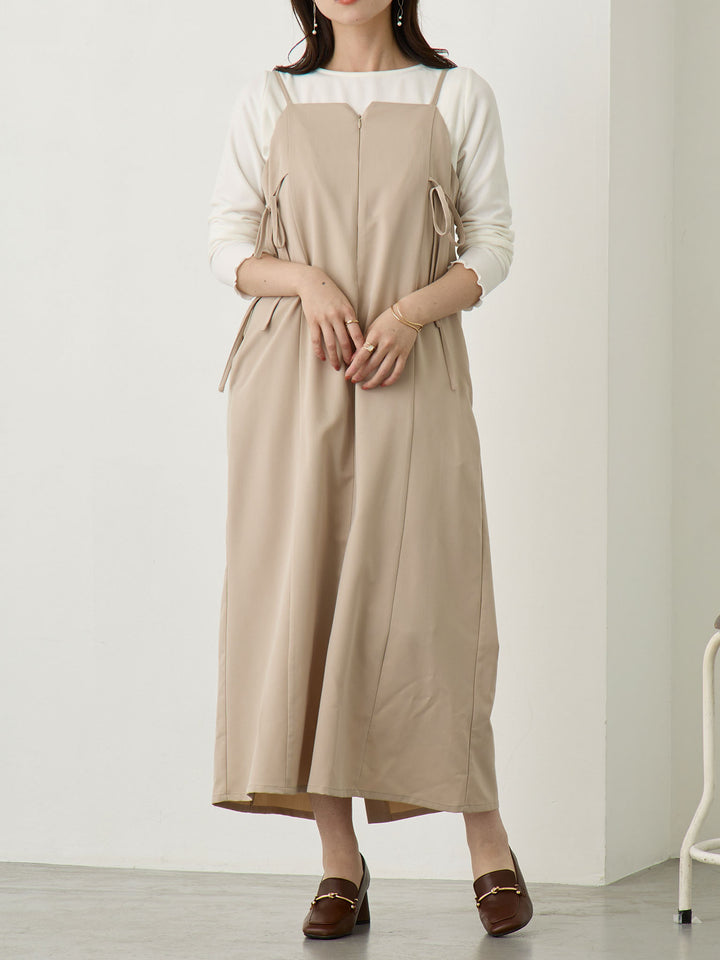 [Maternity/Nursing Wear] Side Ribbon Cami Dress Khaki