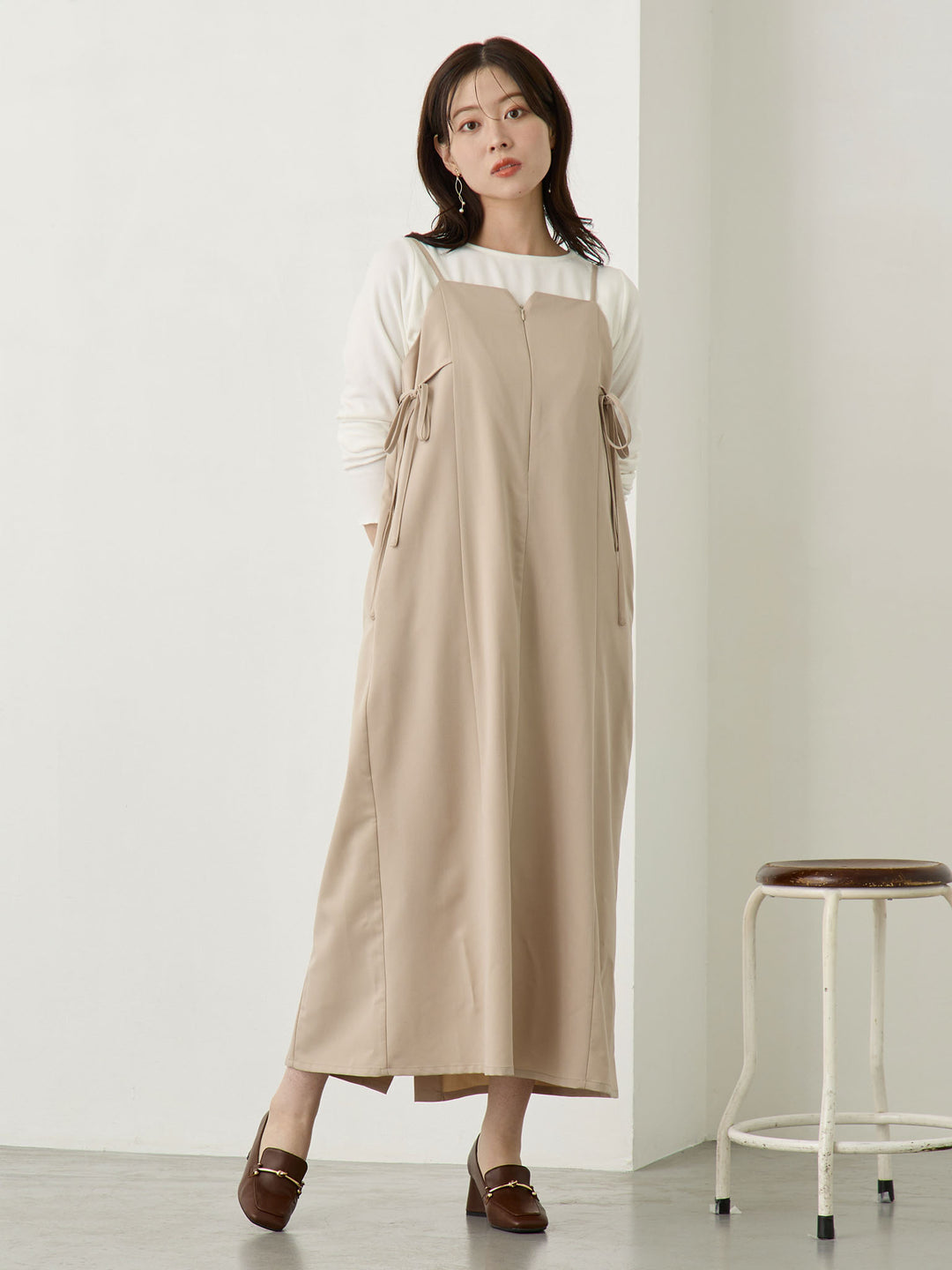[Maternity/Nursing Wear] Side Ribbon Cami Dress Khaki