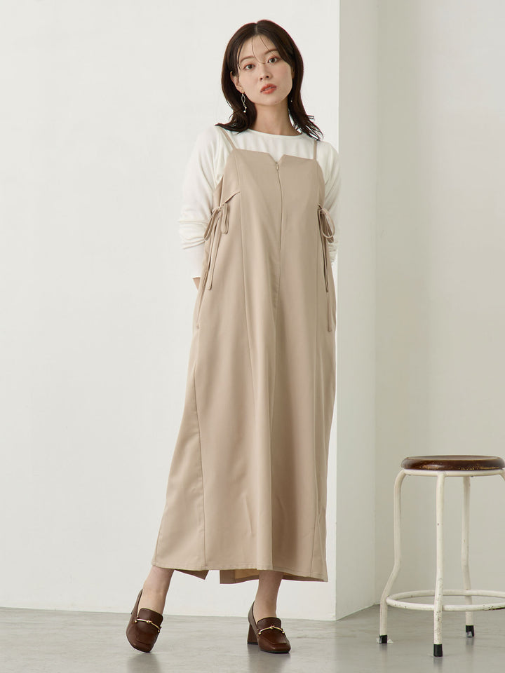 [Maternity/Nursing Wear] Side Ribbon Cami Dress Khaki