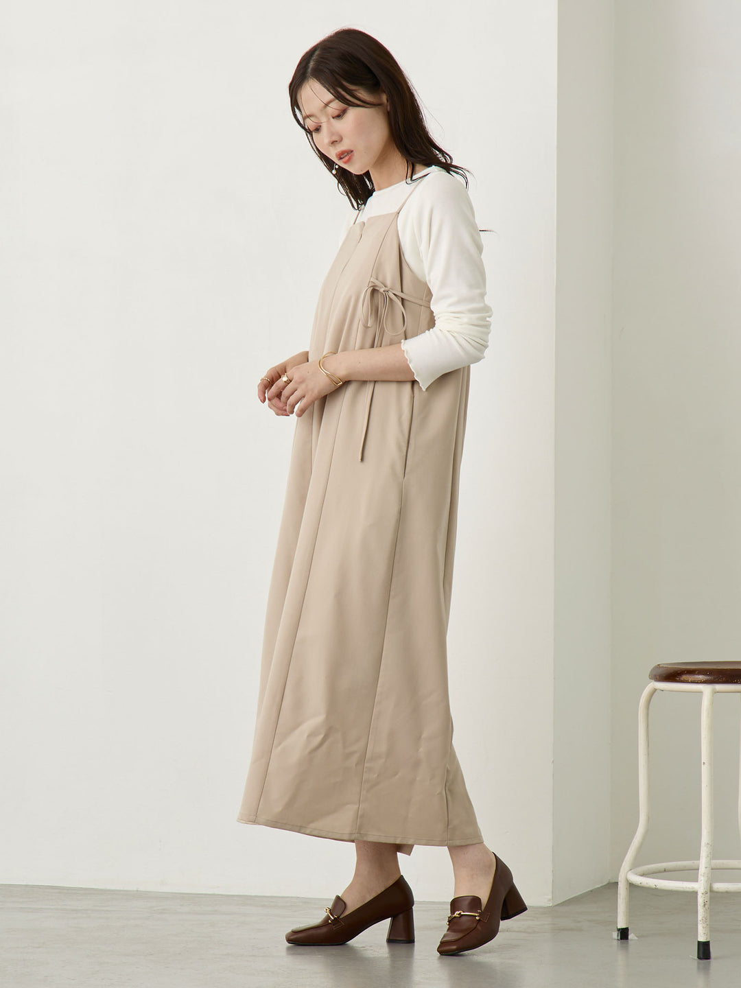 [Maternity/Nursing Wear] Side Ribbon Cami Dress Khaki