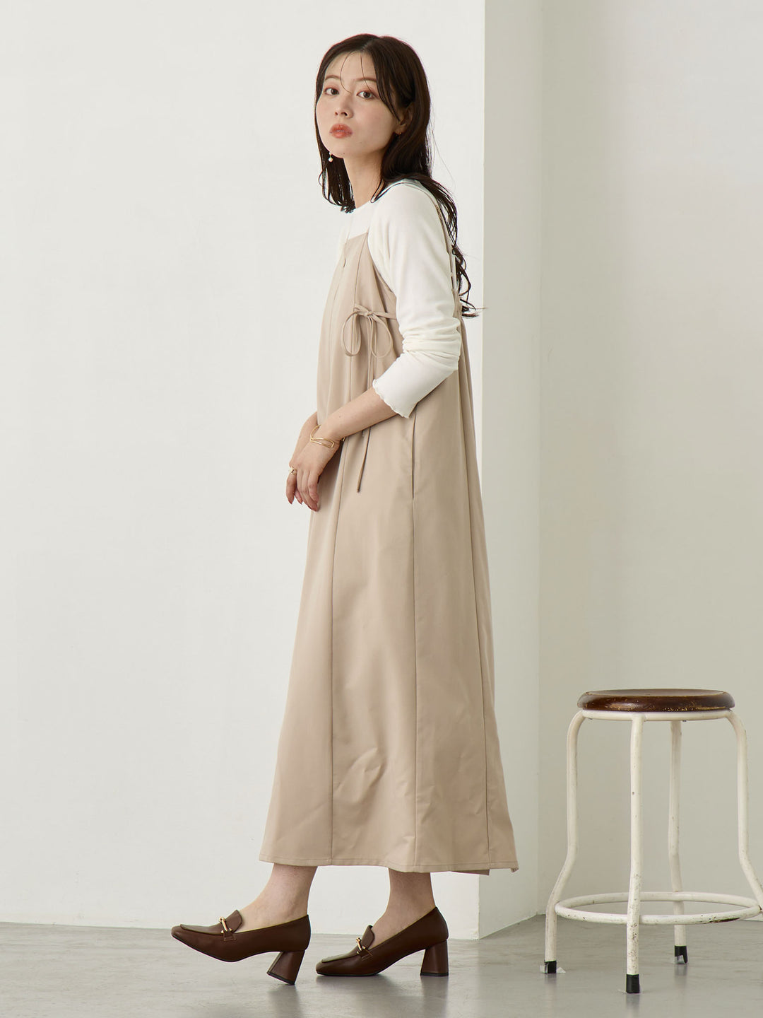 [Maternity/Nursing Wear] Side Ribbon Cami Dress Khaki