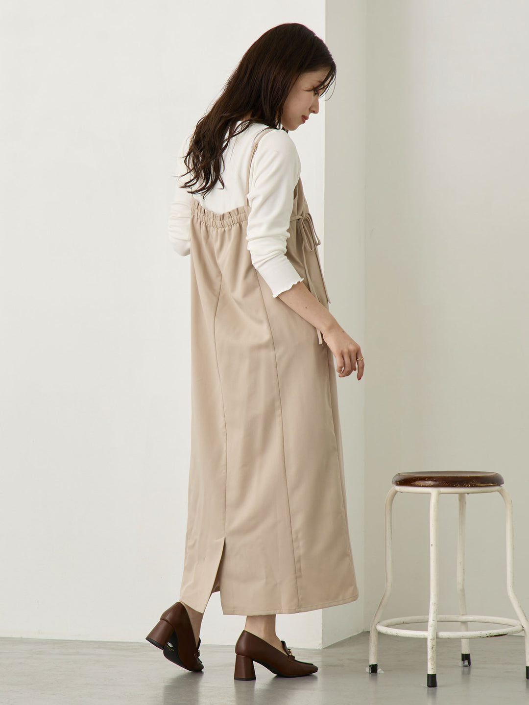[Maternity/Nursing Wear] Side Ribbon Cami Dress Khaki