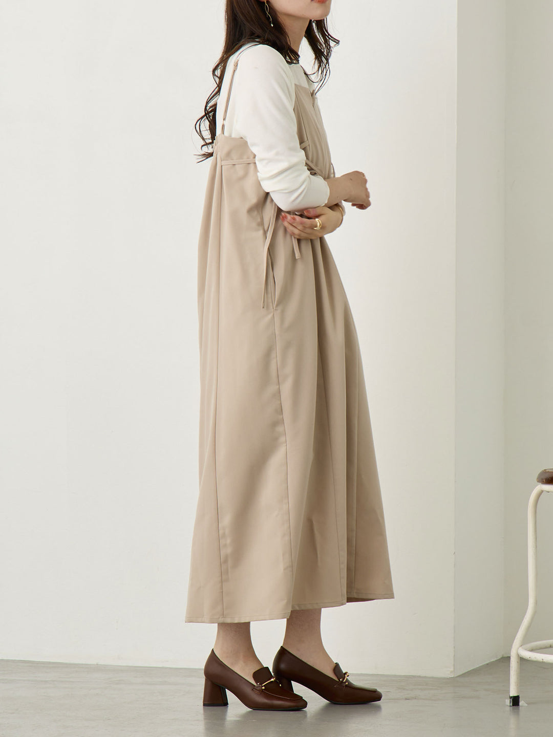 [Maternity/Nursing Wear] Side Ribbon Cami Dress Khaki