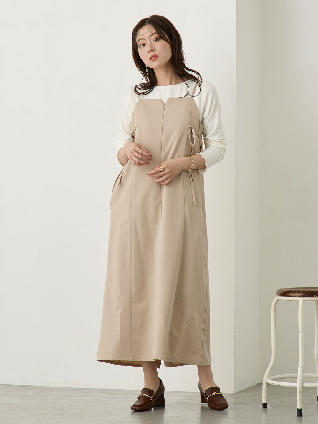 [Maternity/Nursing Wear] Side Ribbon Cami Dress Khaki