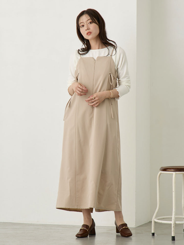 [Maternity/Nursing Wear] Side Ribbon Cami Dress Khaki