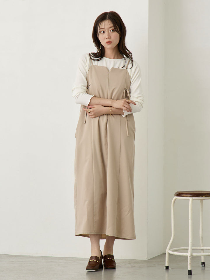 [Maternity/Nursing Wear] Side Ribbon Cami Dress Khaki