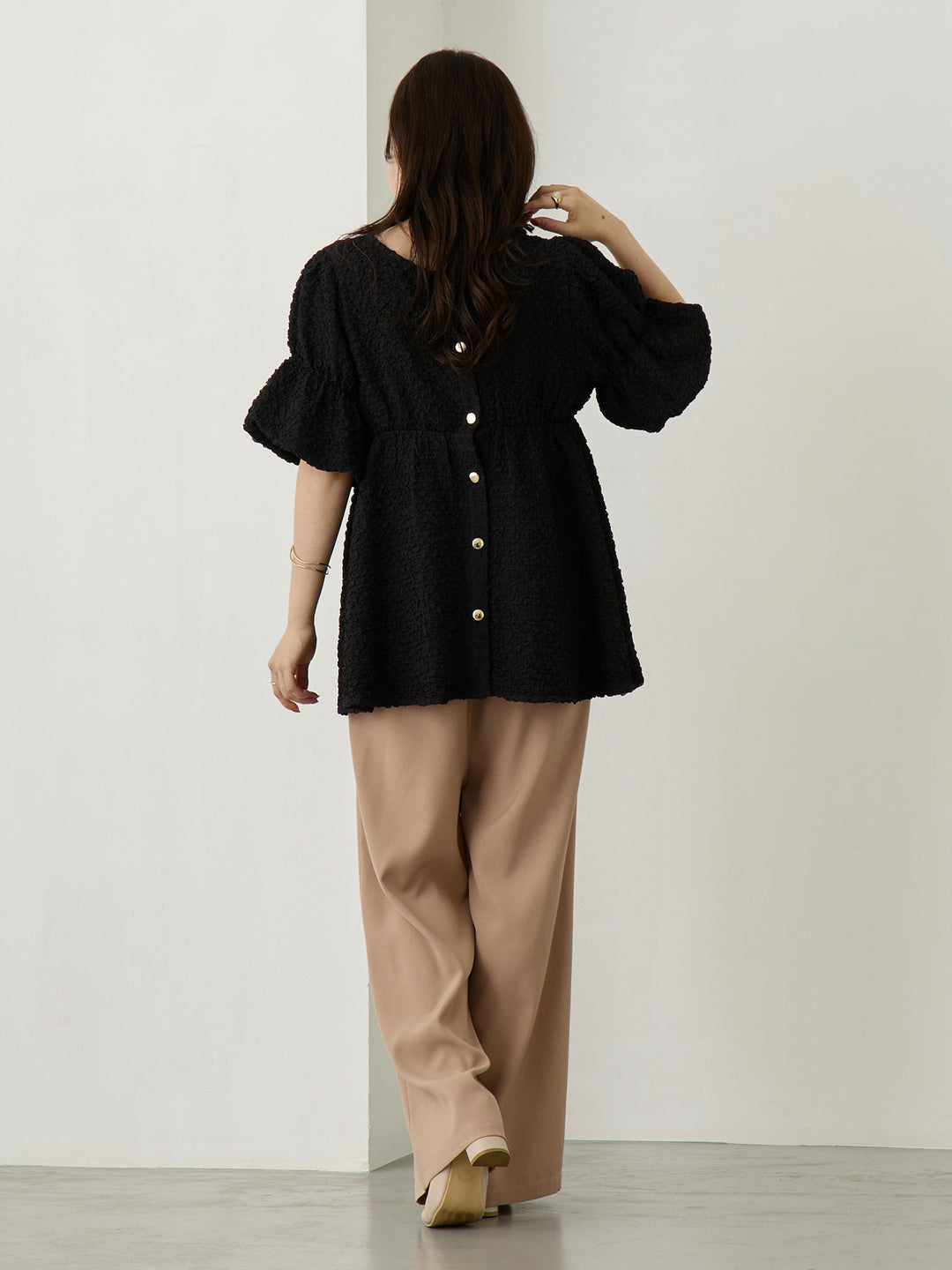 タックワイドパンツ Pink beige