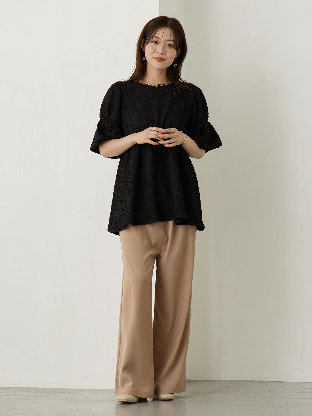 タックワイドパンツ Pink beige