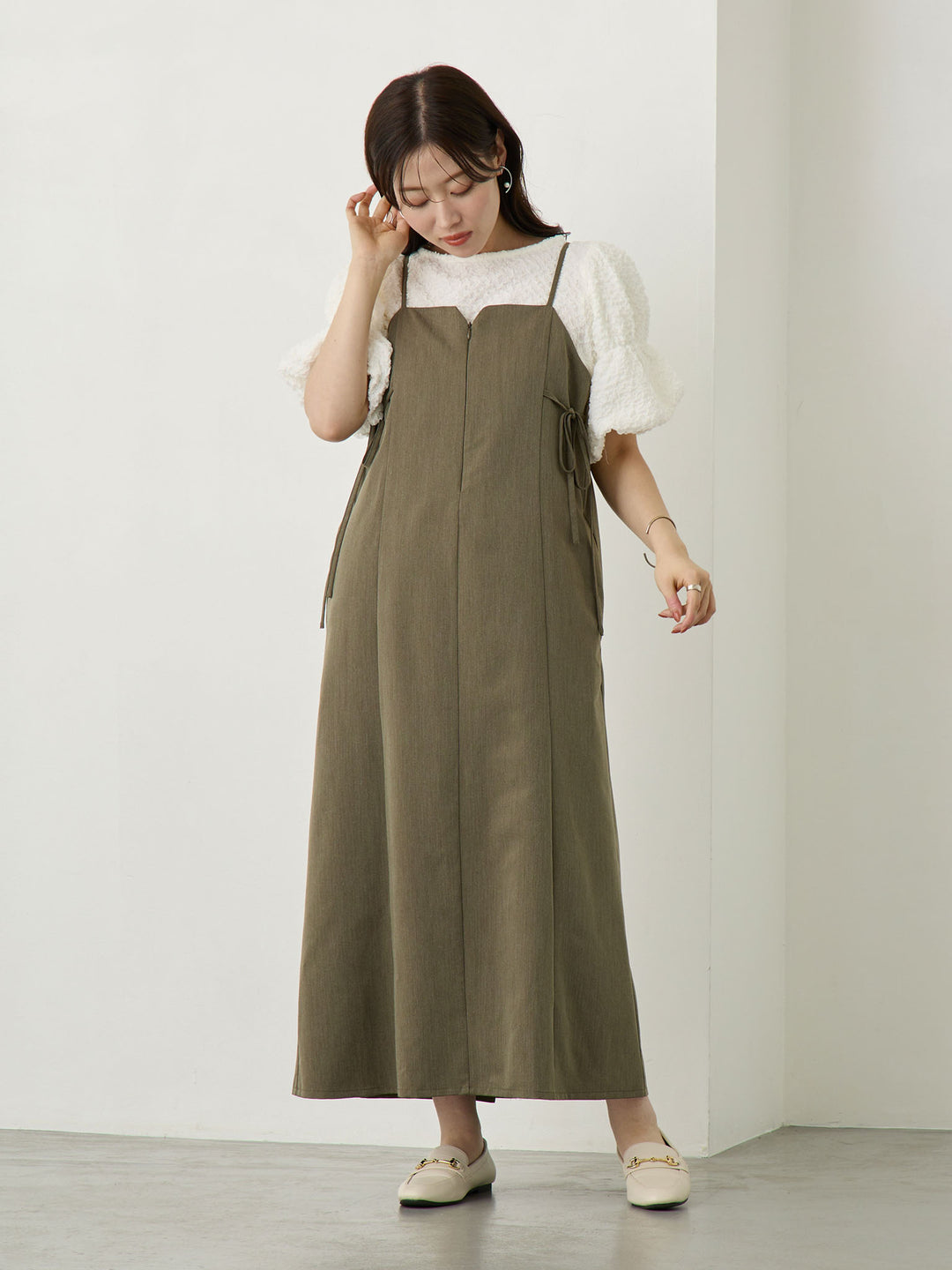 Side Ribbon Cami Dress Khaki