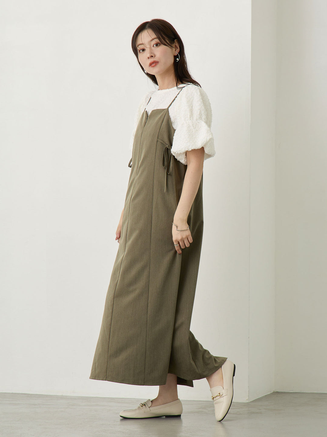 Side Ribbon Cami Dress Khaki