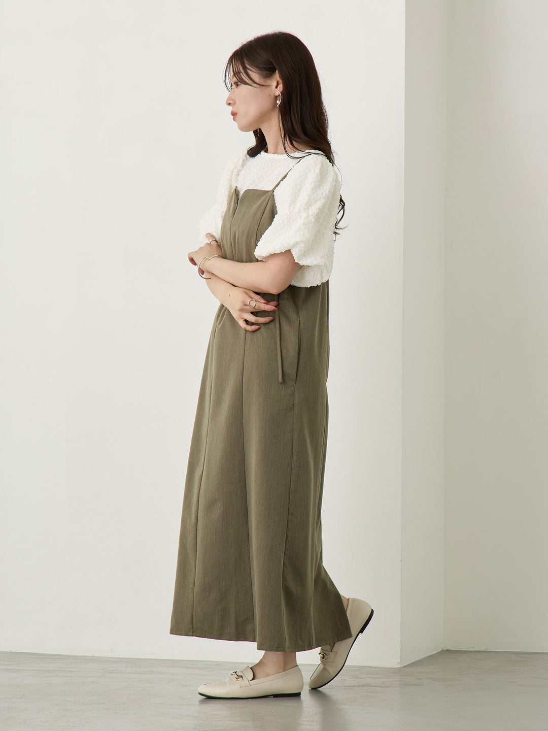 Side Ribbon Cami Dress Khaki