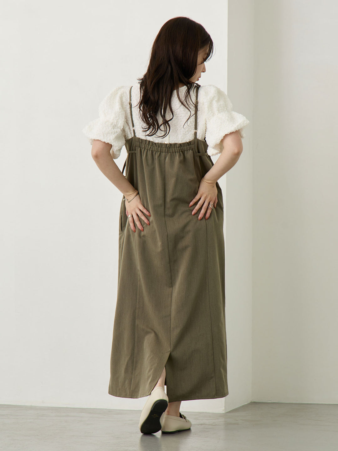 Side Ribbon Cami Dress Khaki