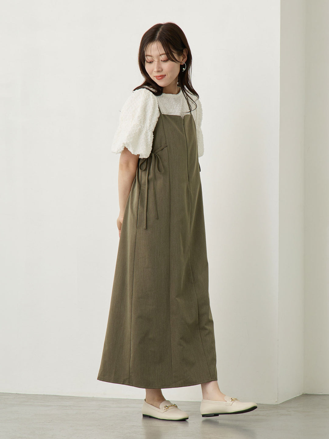 Side Ribbon Cami Dress Khaki