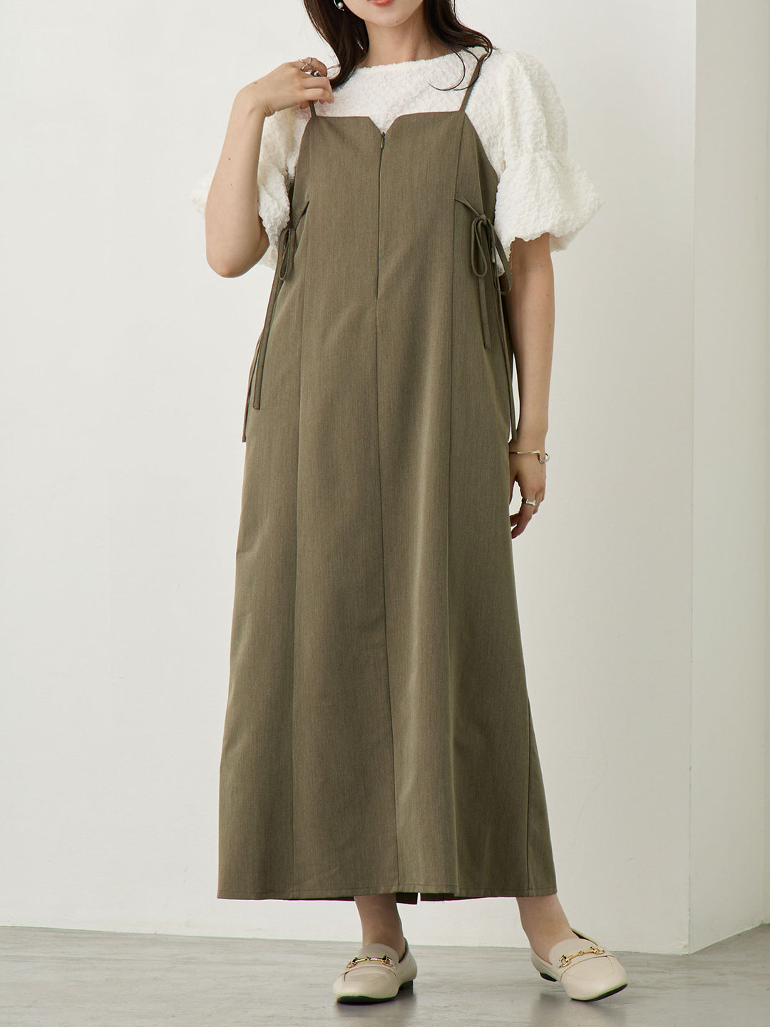 Side Ribbon Cami Dress Khaki