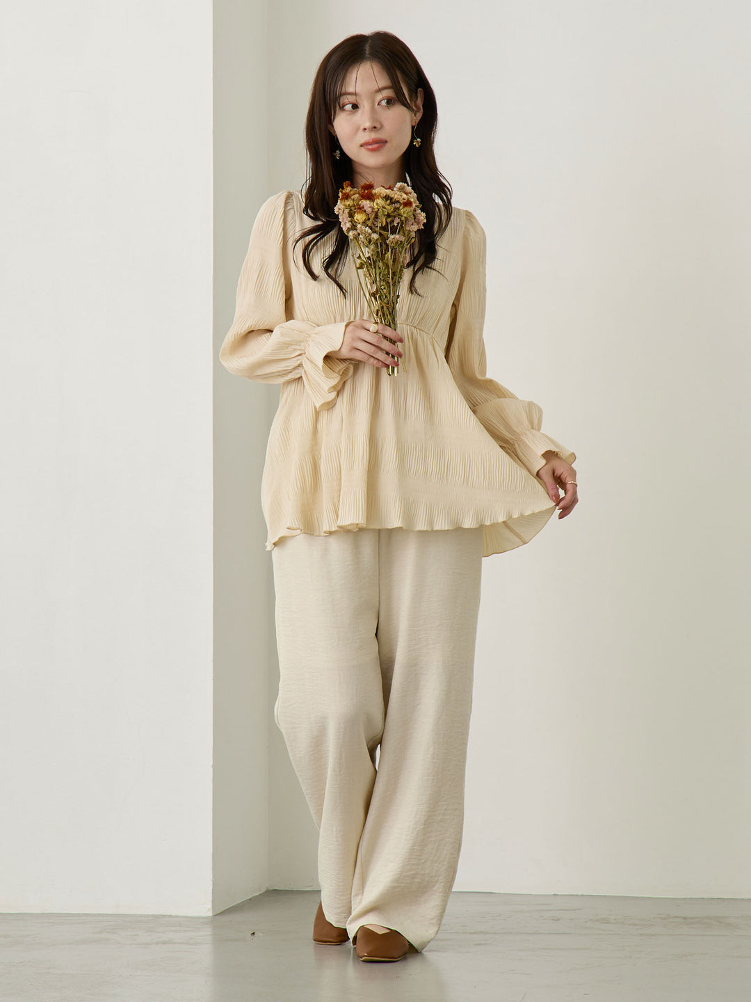 2wayプリーツブラウス Beige