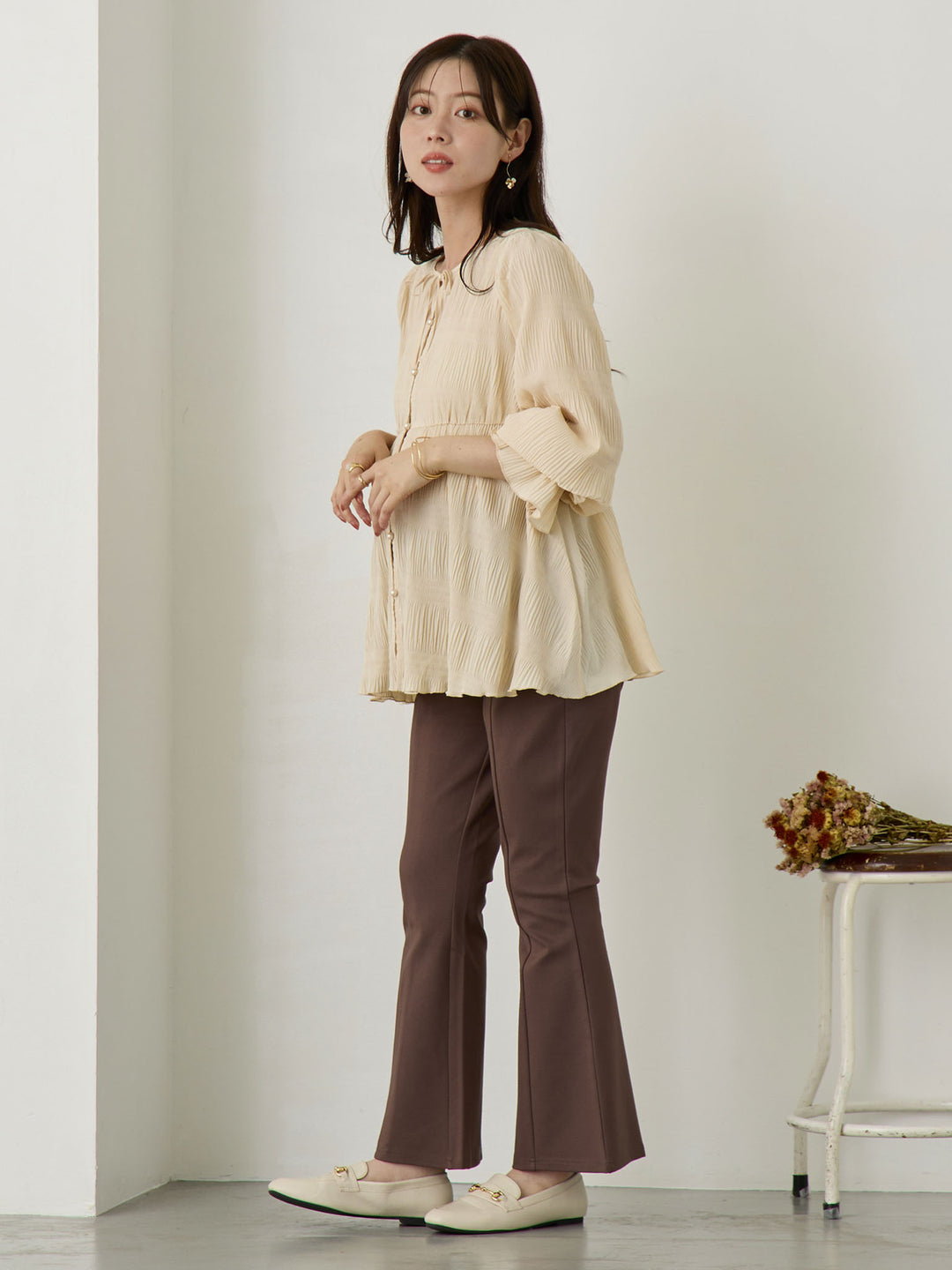 ポンチフレアパンツ Brown