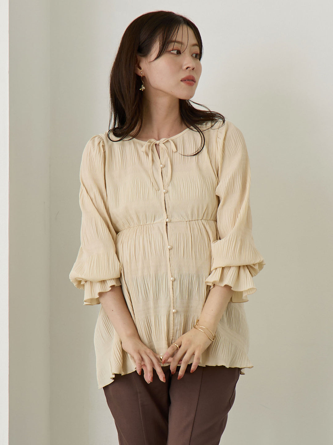 2wayプリーツブラウス Beige