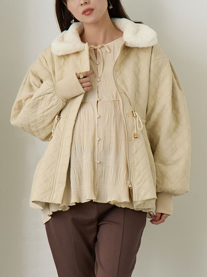 ダッカー付き衿ファーアウター Beige