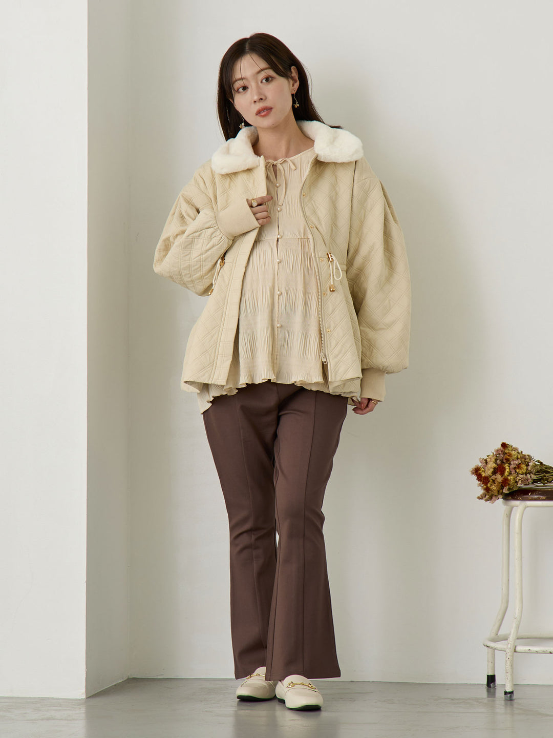 2wayプリーツブラウス Beige